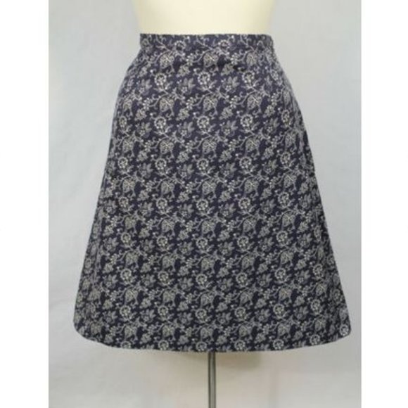 Eddie Bauer Blue White Floral A Line Cotton Skirt - Picture 2 of 5